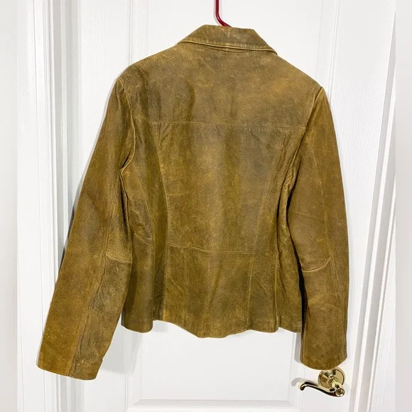 Y2K Wilsons Leather Distressed Leather Jacket Vintage Tan Large - Picture 2 of 8